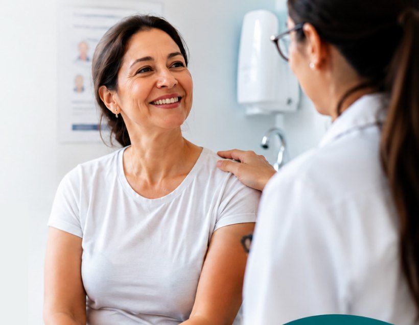 Paciente conversando con su médica sobre las alternativas de pago
